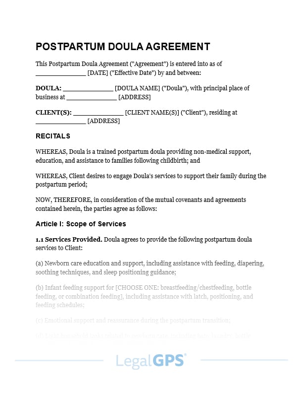 Postpartum Doula Agreement IMAGE