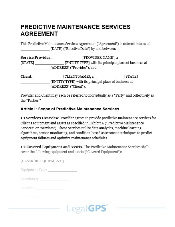 Predictive Maintenance Services Agreement IMAGE