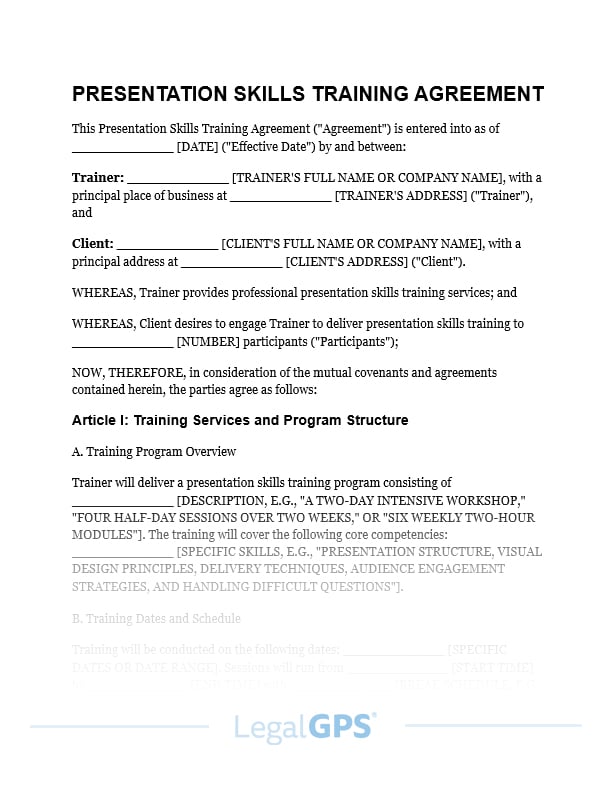 Presentation Skills Training Agreement IMAGE