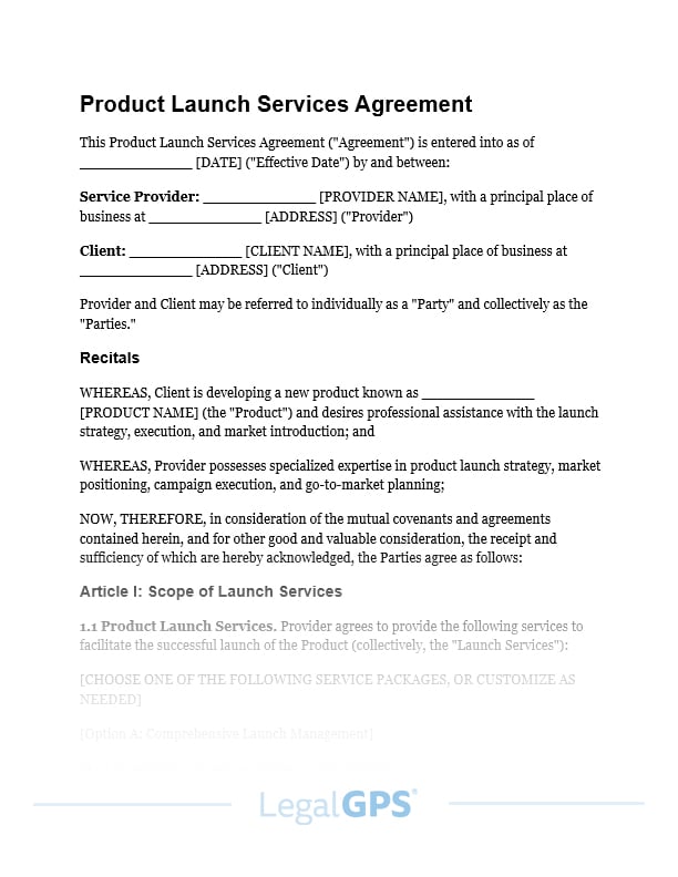 Product Launch Services Agreement IMAGE