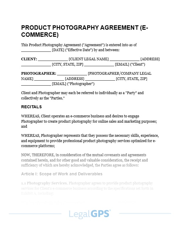 Product Photography Agreement (e-commerce specific) IMAGE