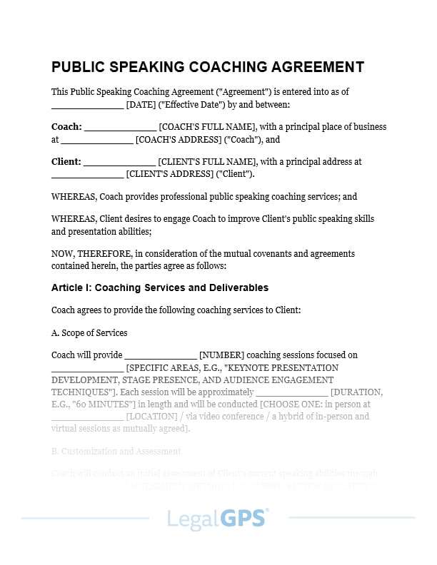 Public Speaking Coaching Agreement IMAGE