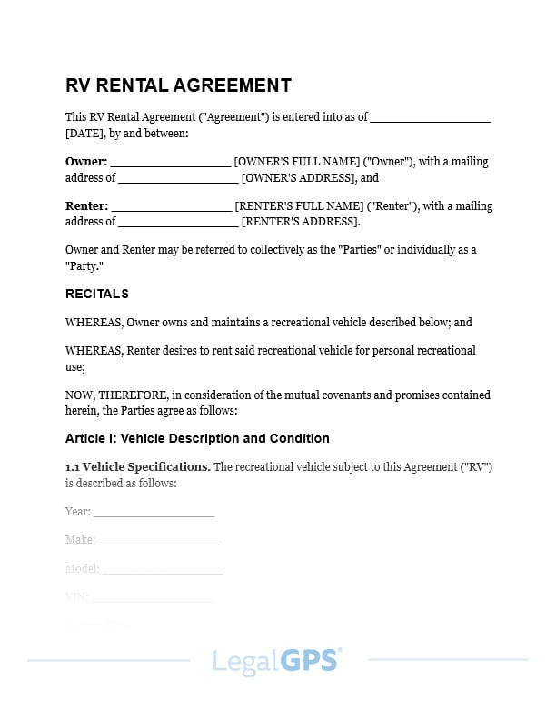 RV Rental Agreement IMAGE