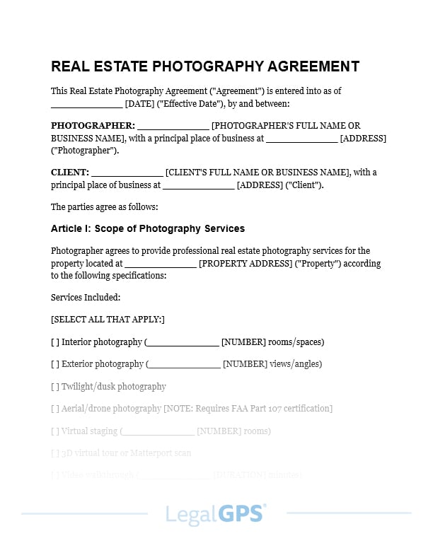 Real Estate Photography Agreement (MLS requirements) IMAGE