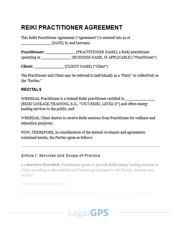 Reiki Practitioner Agreement IMAGE