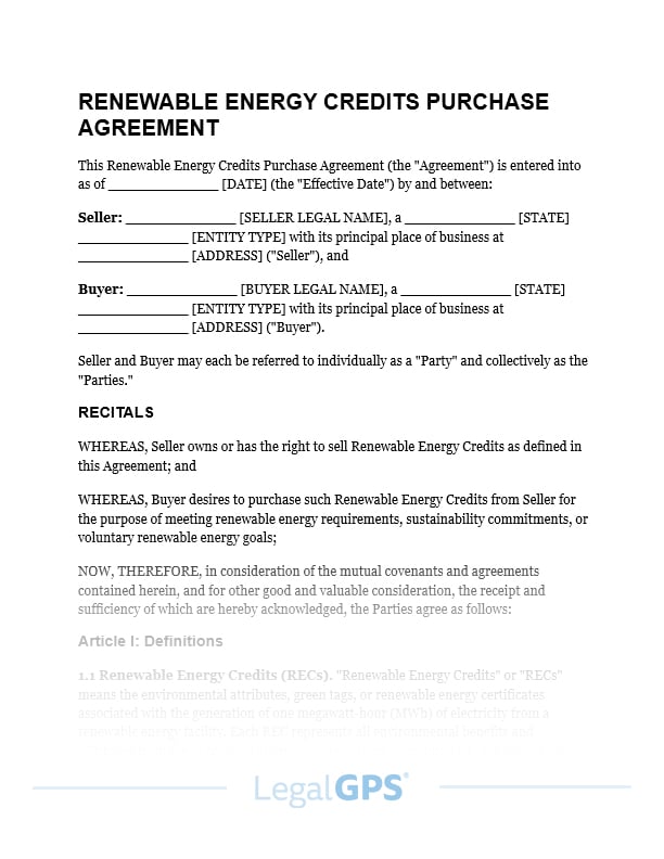 Renewable Energy Credits (REC) Purchase Agreement IMAGE