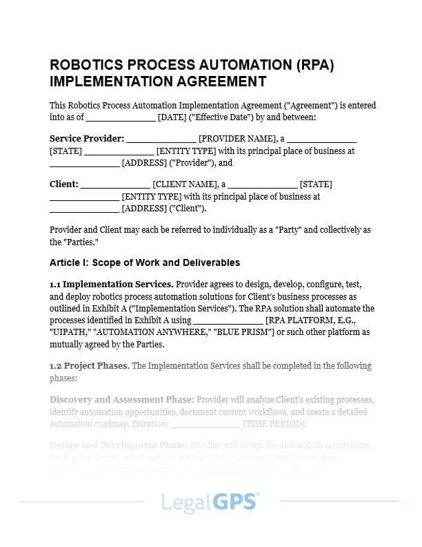 Robotics Process Automation (RPA) Implementation Agreement IMAGE