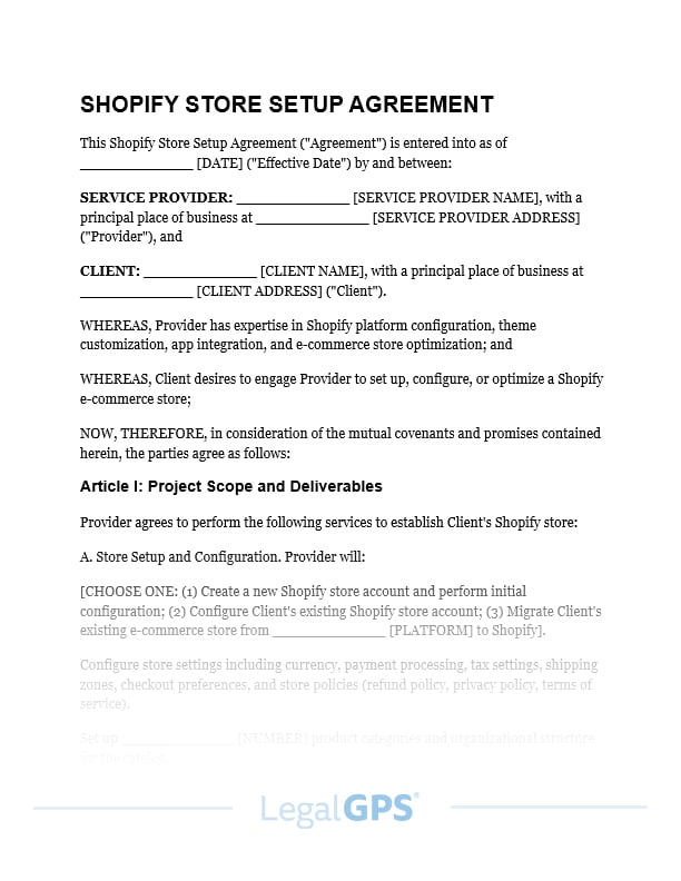 Shopify Store Setup Agreement IMAGE