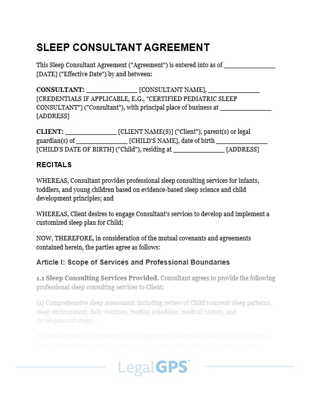 Sleep Consultant Agreement (for babies or toddlers) IMAGE