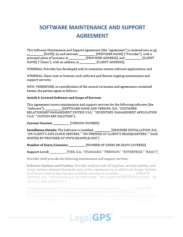 Software Maintenance and Support Agreement IMAGE
