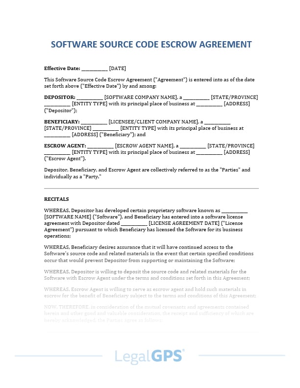 Software Source Code Escrow Agreement IMAGE