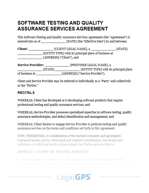 Software Testing or QA Services Agreement IMAGE