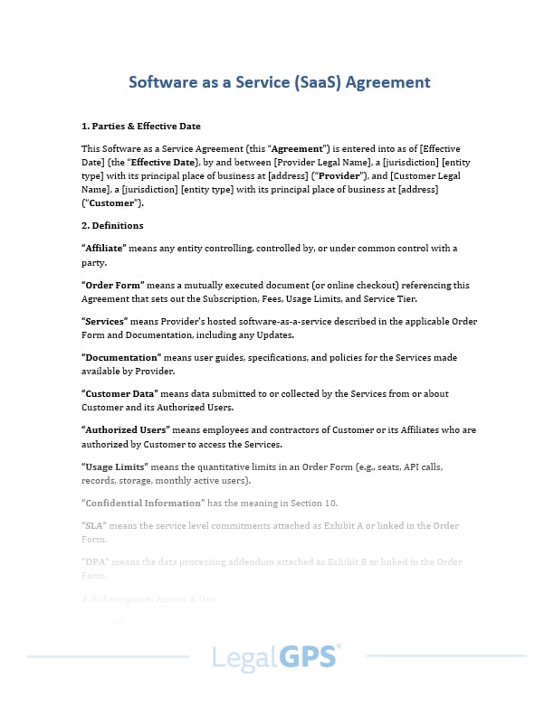 Software as a Service (SaaS) Agreement IMAGE