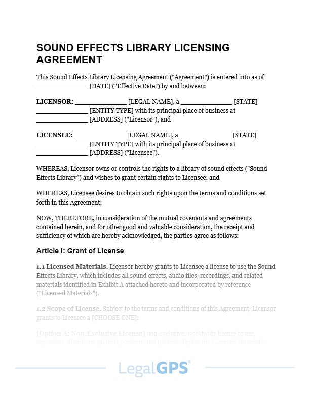 Sound Effects Library Licensing Agreement IMAGE