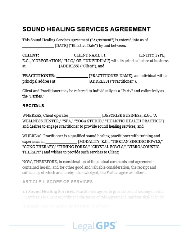 Sound Healing Services Agreement IMAGE