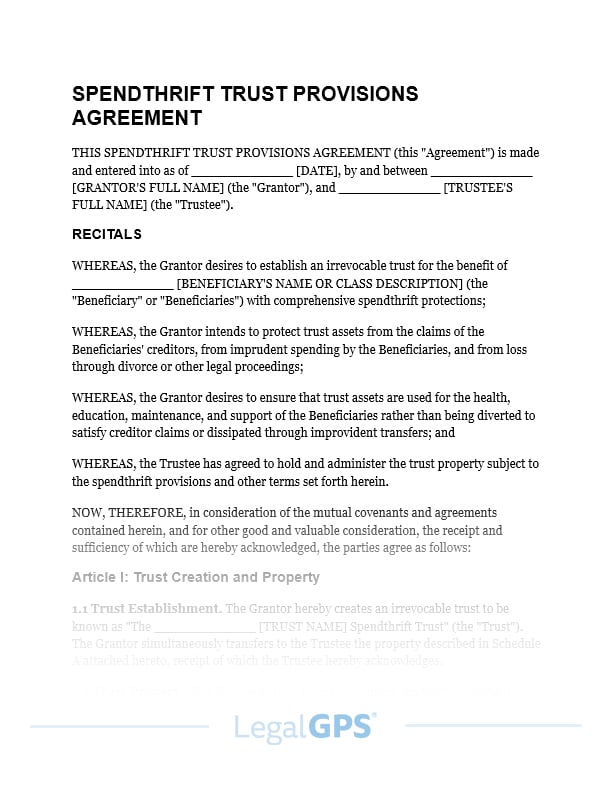 Spendthrift Trust Provisions IMAGE