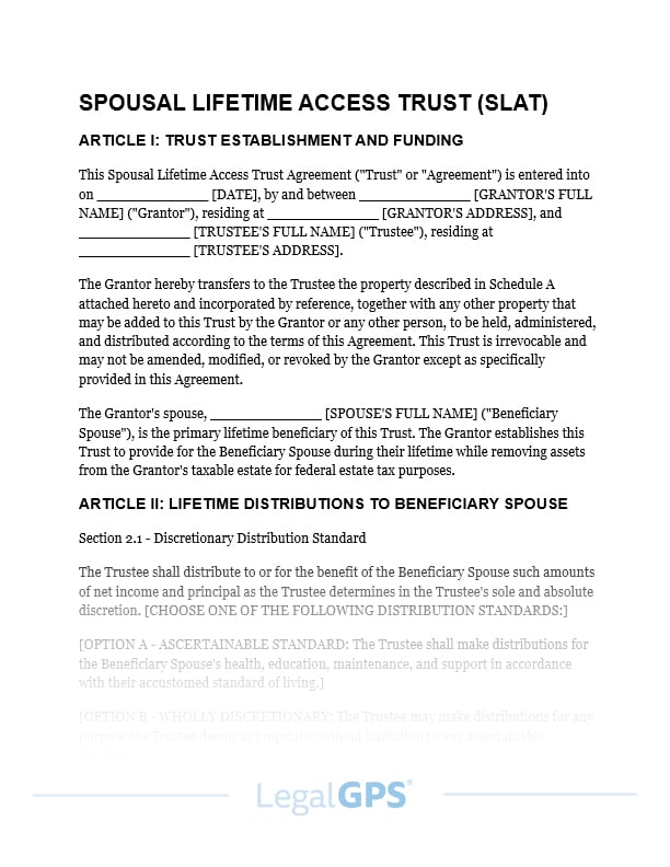 Spousal Lifetime Access Trust (SLAT) IMAGE