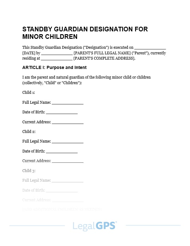 Standby Guardian Designation for Minor Children IMAGE