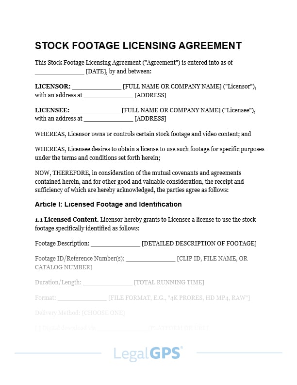 Stock Footage Licensing Agreement IMAGE