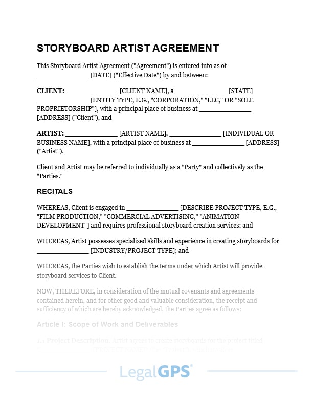 Storyboard Artist Agreement IMAGE