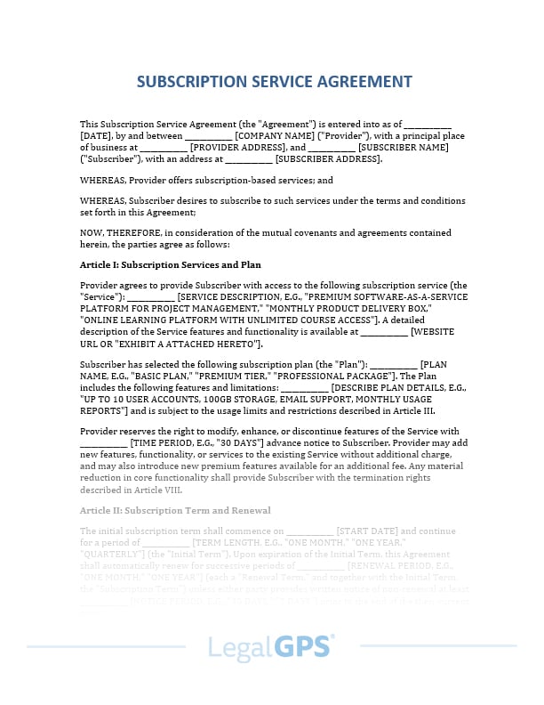 Subscription Service Agreement IMAGE
