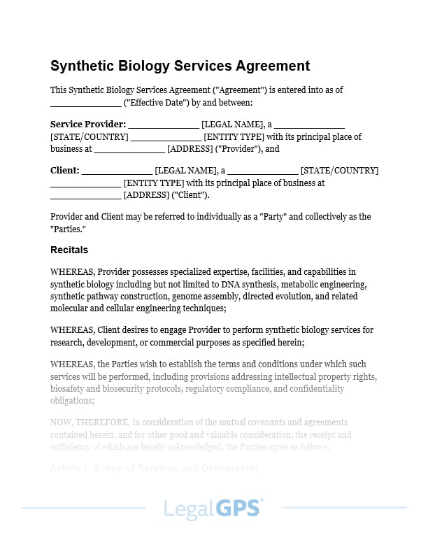 Synthetic Biology Services Agreement IMAGE