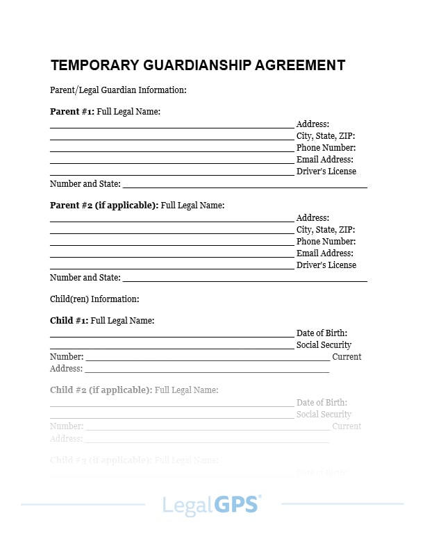 Temporary Guardianship Agreement Template - $35 | Legal GPS