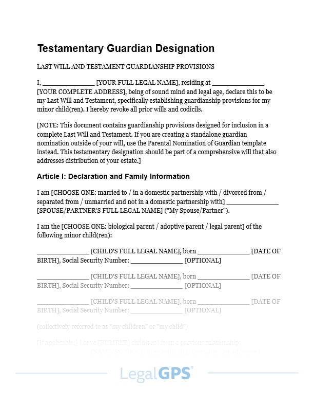 Testamentary Guardian Designation IMAGE