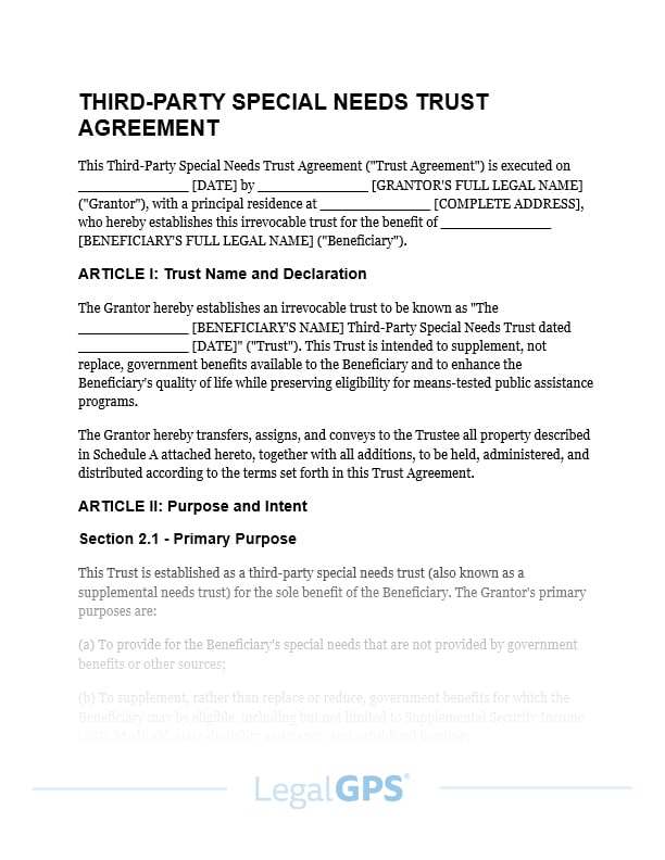 Third-Party Special Needs Trust (Stand-Alone) IMAGE