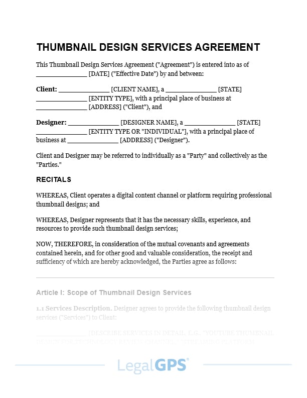 Thumbnail Design Services Agreement IMAGE