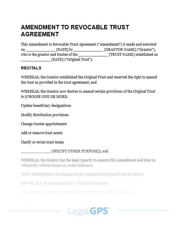 Trust Amendment Template for Revocable Trusts - $35 | Legal GPS