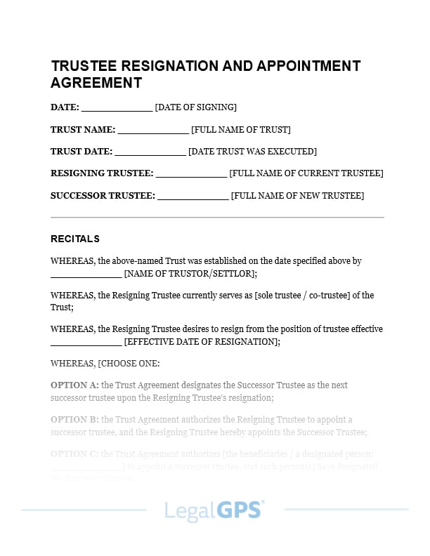Trustee Resignation and Appointment Agreement IMAGE