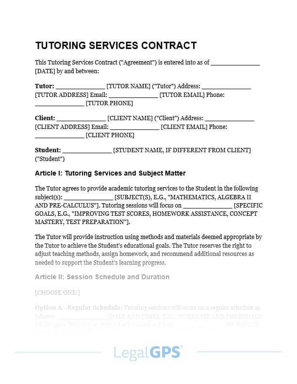 Tutoring Services Contract IMAGE