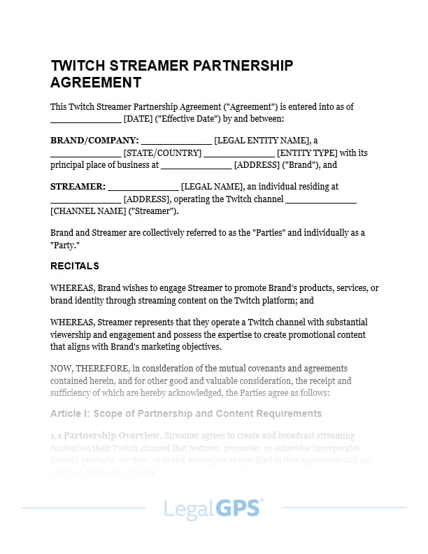 Twitch Streamer Partnership Agreement IMAGE