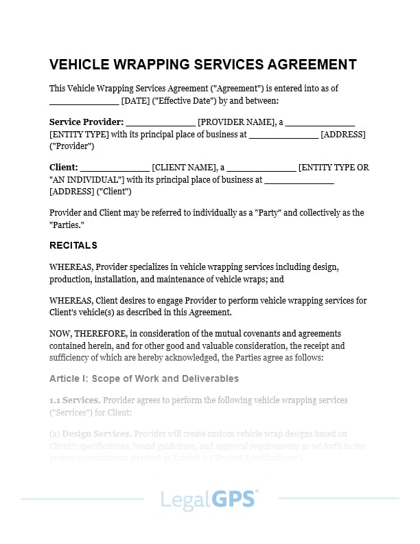 Vehicle Wrapping Services Agreement IMAGE
