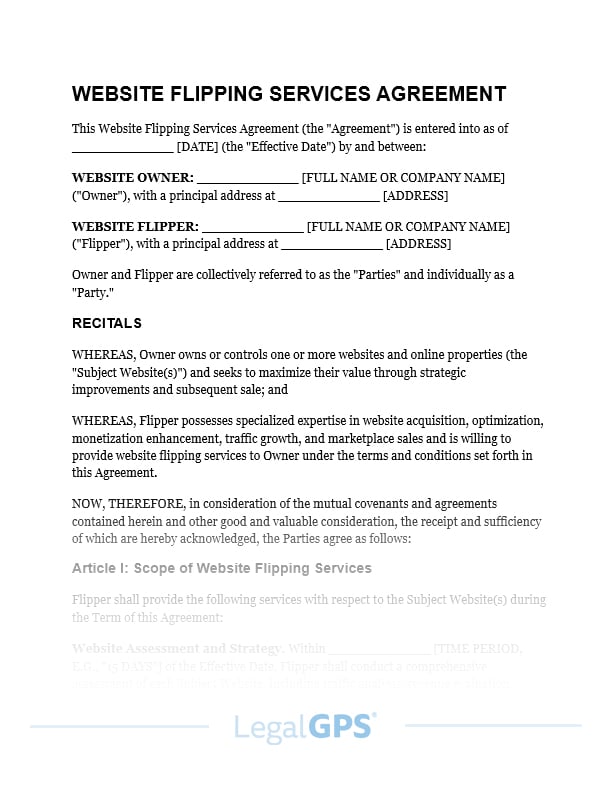 Website Flipping Services Agreement IMAGE