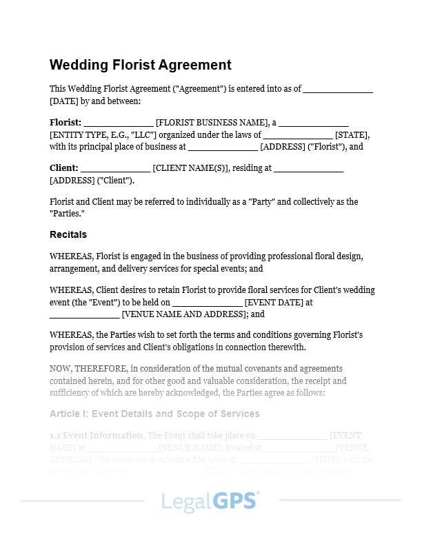 Wedding Florist Agreement IMAGE
