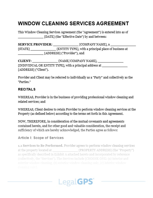 Window Cleaning Services Agreement IMAGE