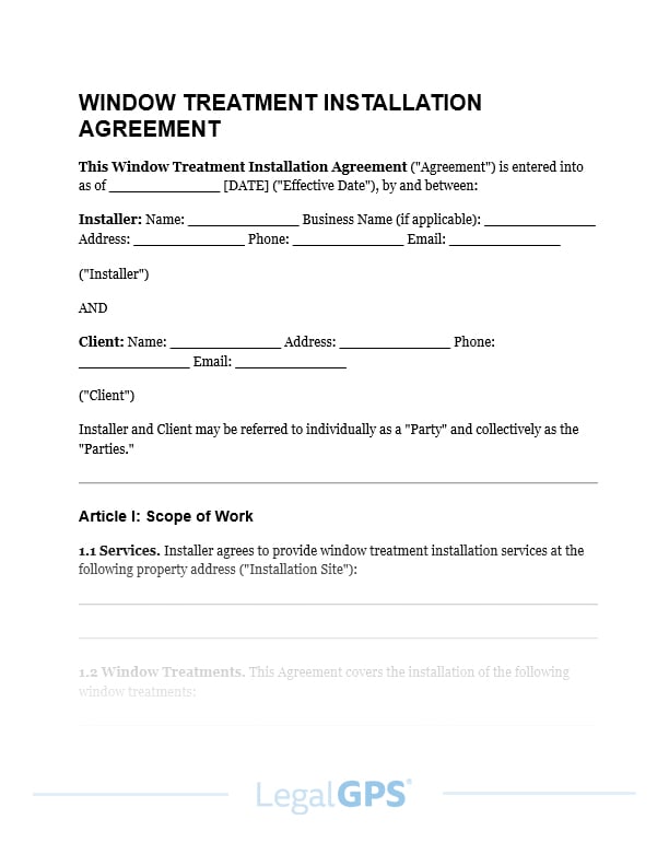 Window Treatment Installation Agreement IMAGE