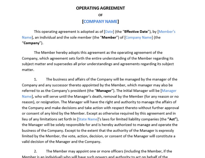 Single-Member Manager-Managed LLC Operating Agreement Template