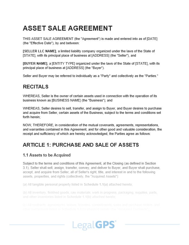 M_LLC Asset Sale Agreement