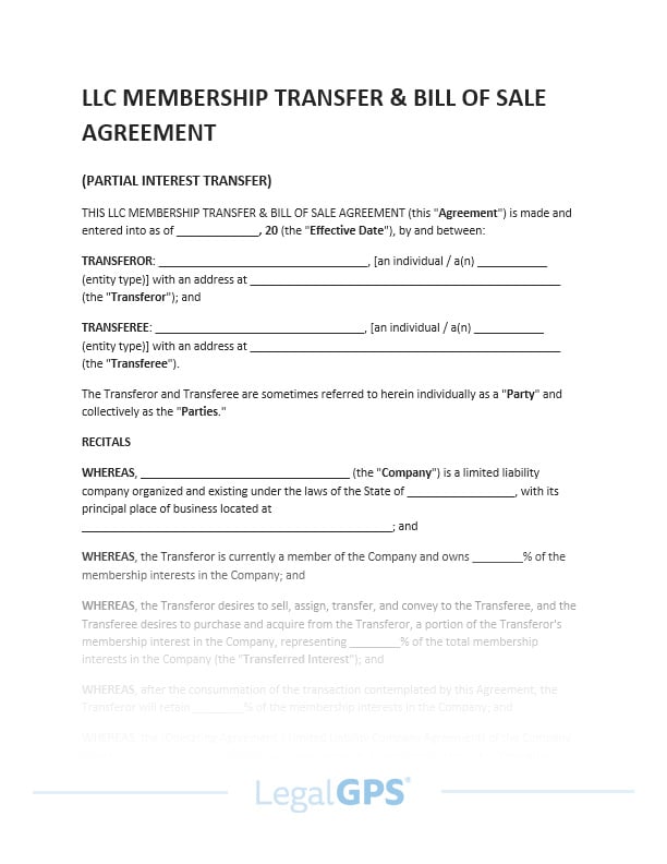 M_LLC Membership Transfer & Bill of Sale Agreement