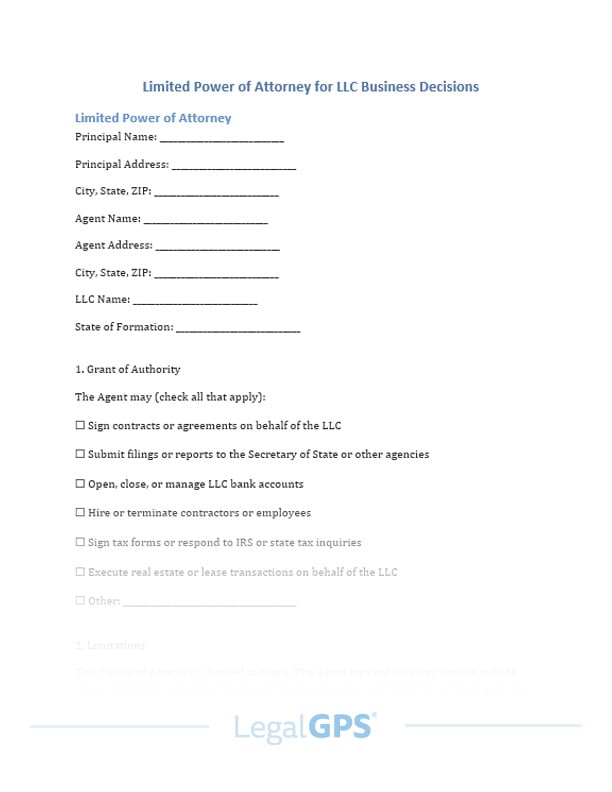 M_Limited Power of Attorney for LLC Business Decisions