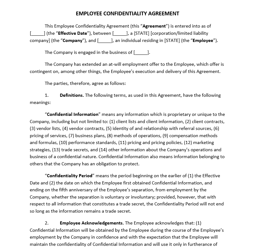 Employee Confidentiality Agreement