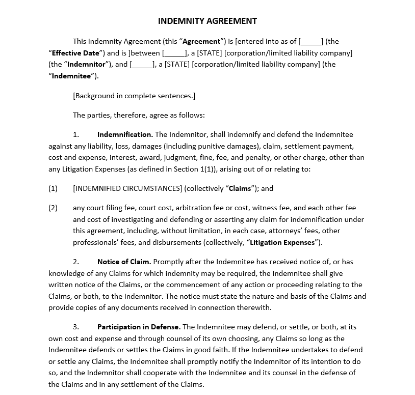 Indemnity Agreement Template | Legal GPS