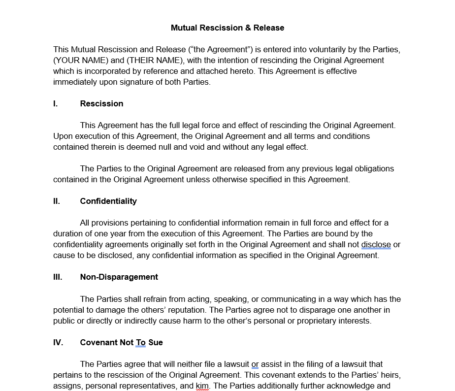 Mutual Rescission and Release Agreement Template Legal GPS Mutual Rescission and Release Agreement Template Legal GPS